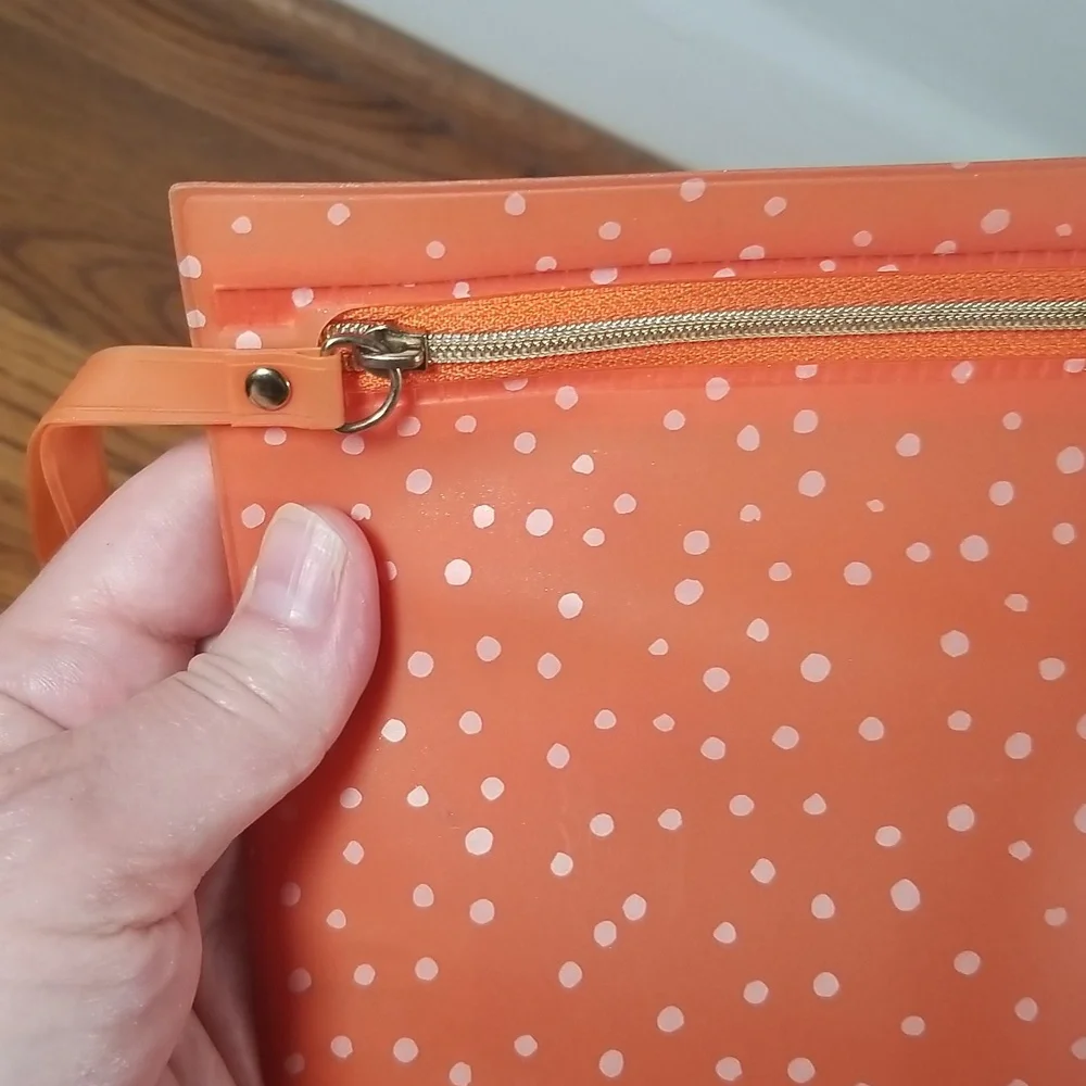 Peach with White Dots Makeup Bag with Gold Zipper NEVER USED